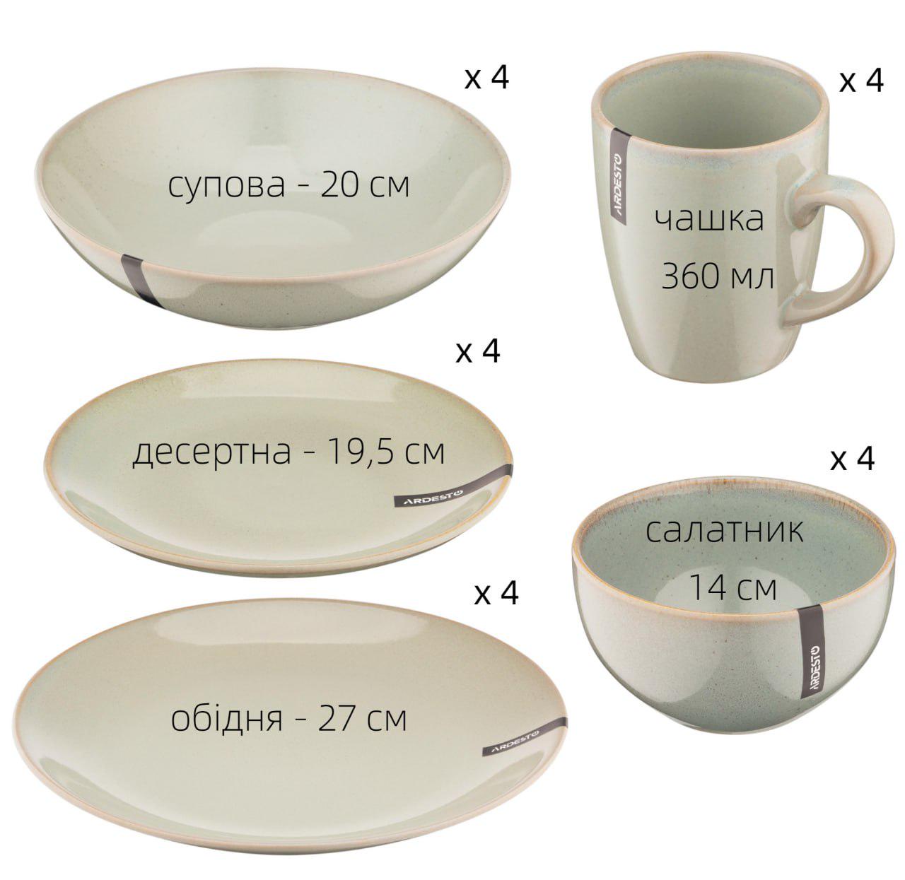 Сервиз столовой посуды Ardesto Lecco 20 предметов на 4 персоны Пастельный зеленый - фото 2 Сервиз столовой посуды Ardesto Lecco 20 предметов на 4 персоны Пастельный зеленый - фото 2