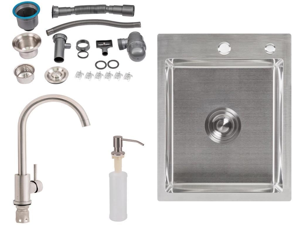 Мийка для кухні Lidz із змішувачем з дозатором 40х50 см Сатин (ldds4050)