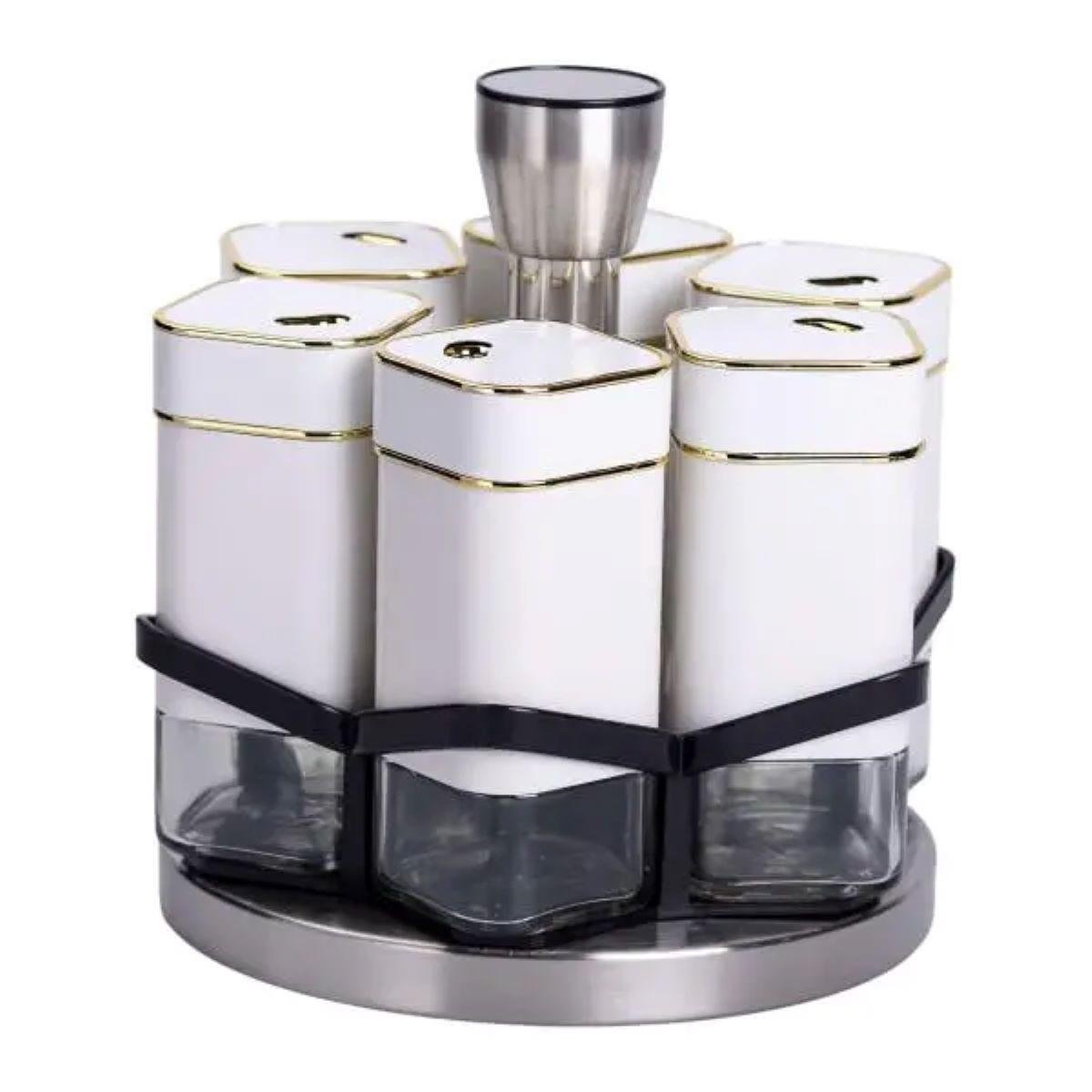 Набір для спецій 6 ємностей карусель для приправ на підставці Білий (HP-1314)