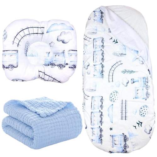 Набор в коляску RoyalBaby №4 Паровозики с муслиновым пледом 3в1 (142378)