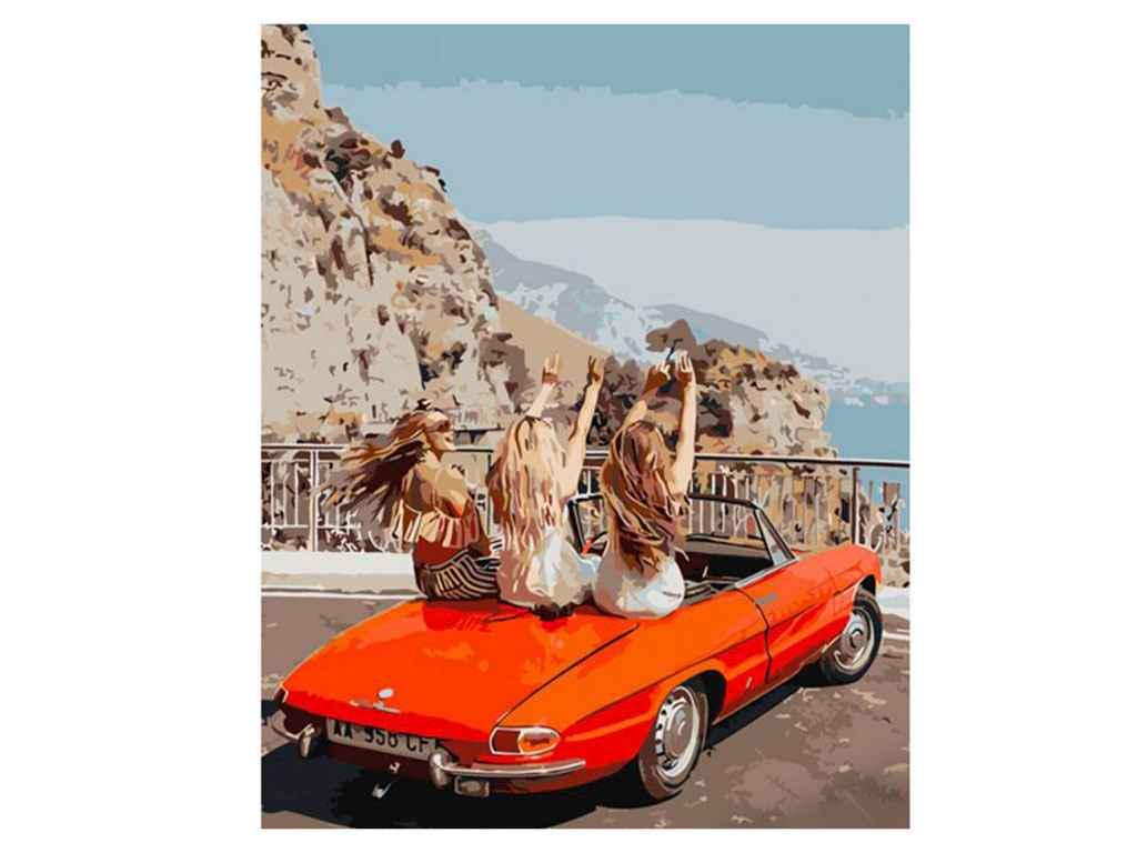 Картина по номерам Strateg Подружки на красном авто 40х50 см (GS897)