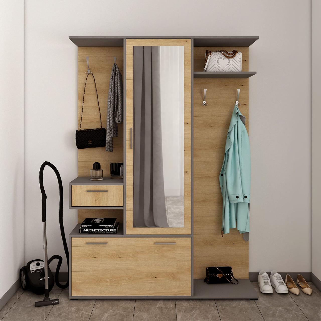 Прихожая Doros Финч 145х37х202 см Графитовый/Дуб Артизан (DRS-011338)