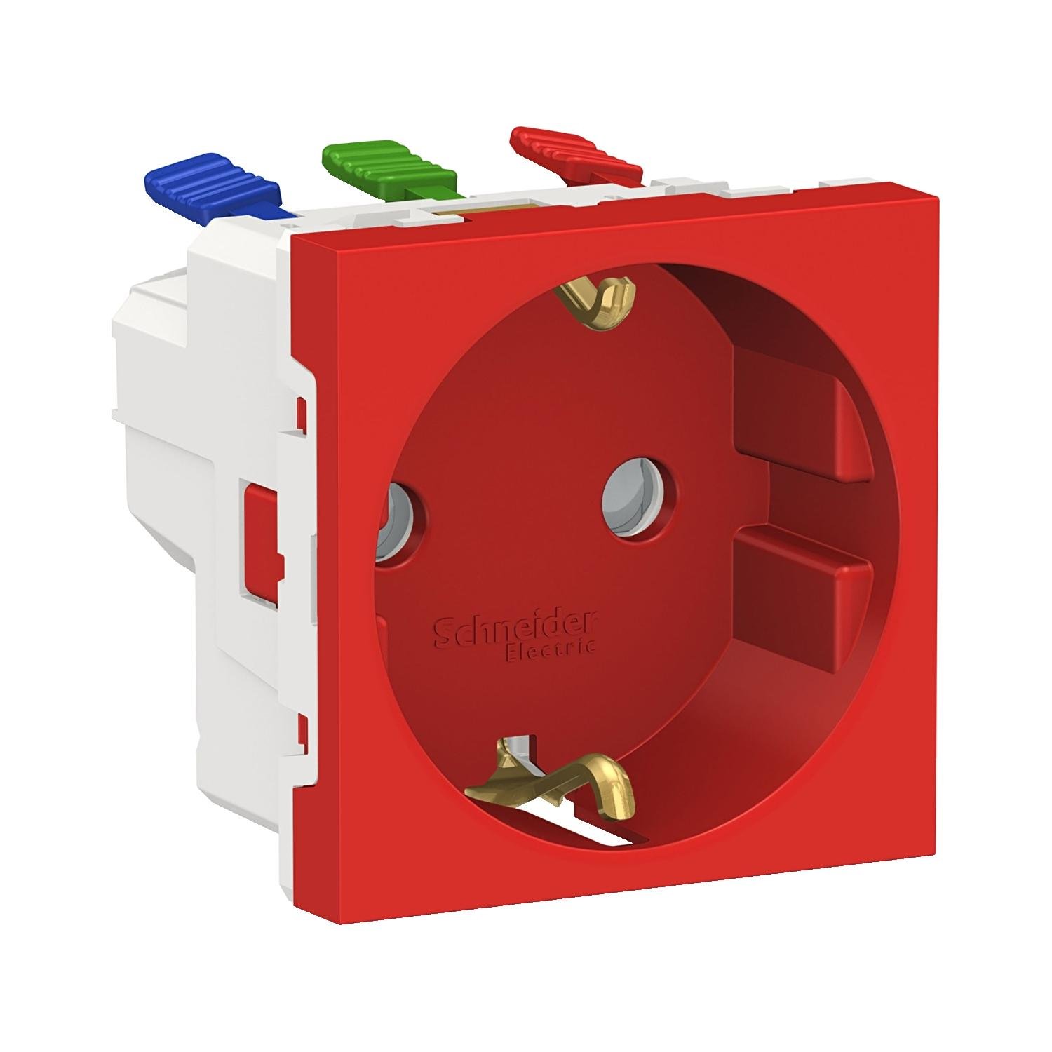 Розетка Schneider Electric Unica New с заземлением и защитными шторками 2 модуля Красный (NU305703)