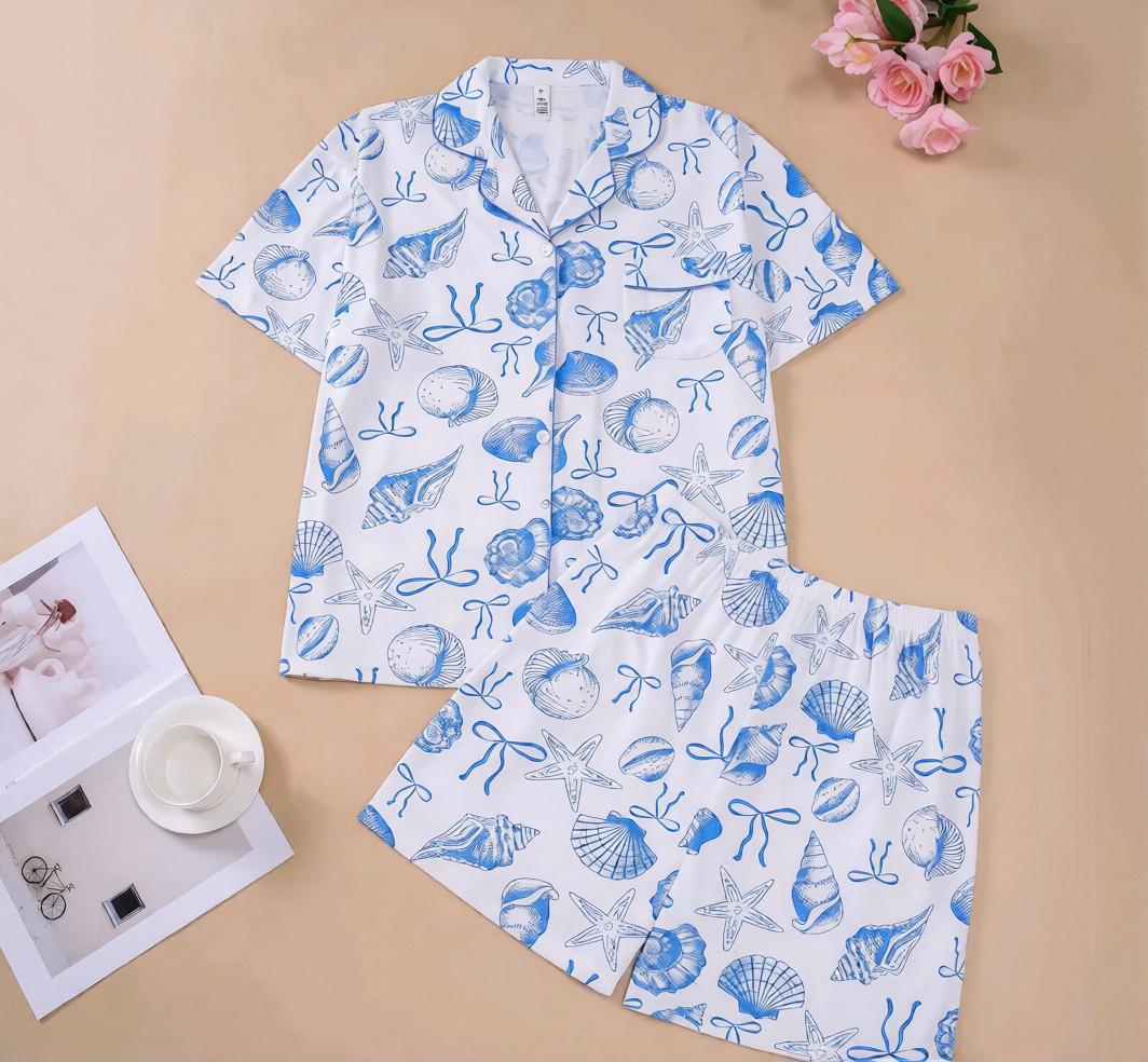 Женская пижама Saimeiqi рубашка с шортами с принтом 19253k L Голубой