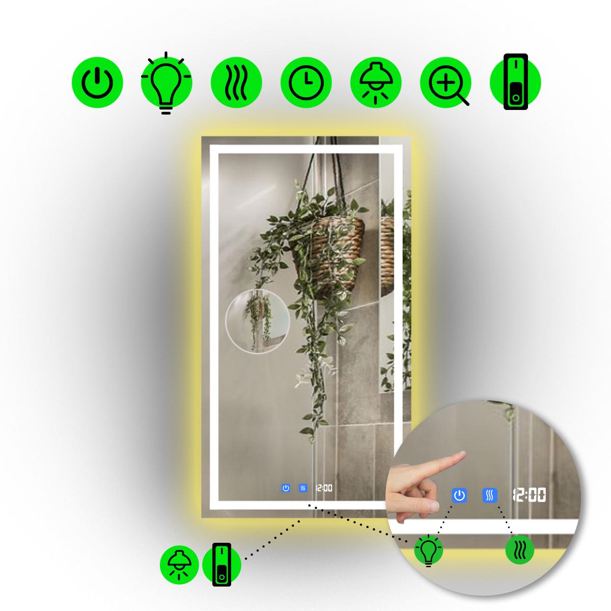 Зеркало с LED подсветкой Karnet с двумя сенсорами/часами и механическим включателем 60x80 см (Karnet/600x800/5191-24/21/1)