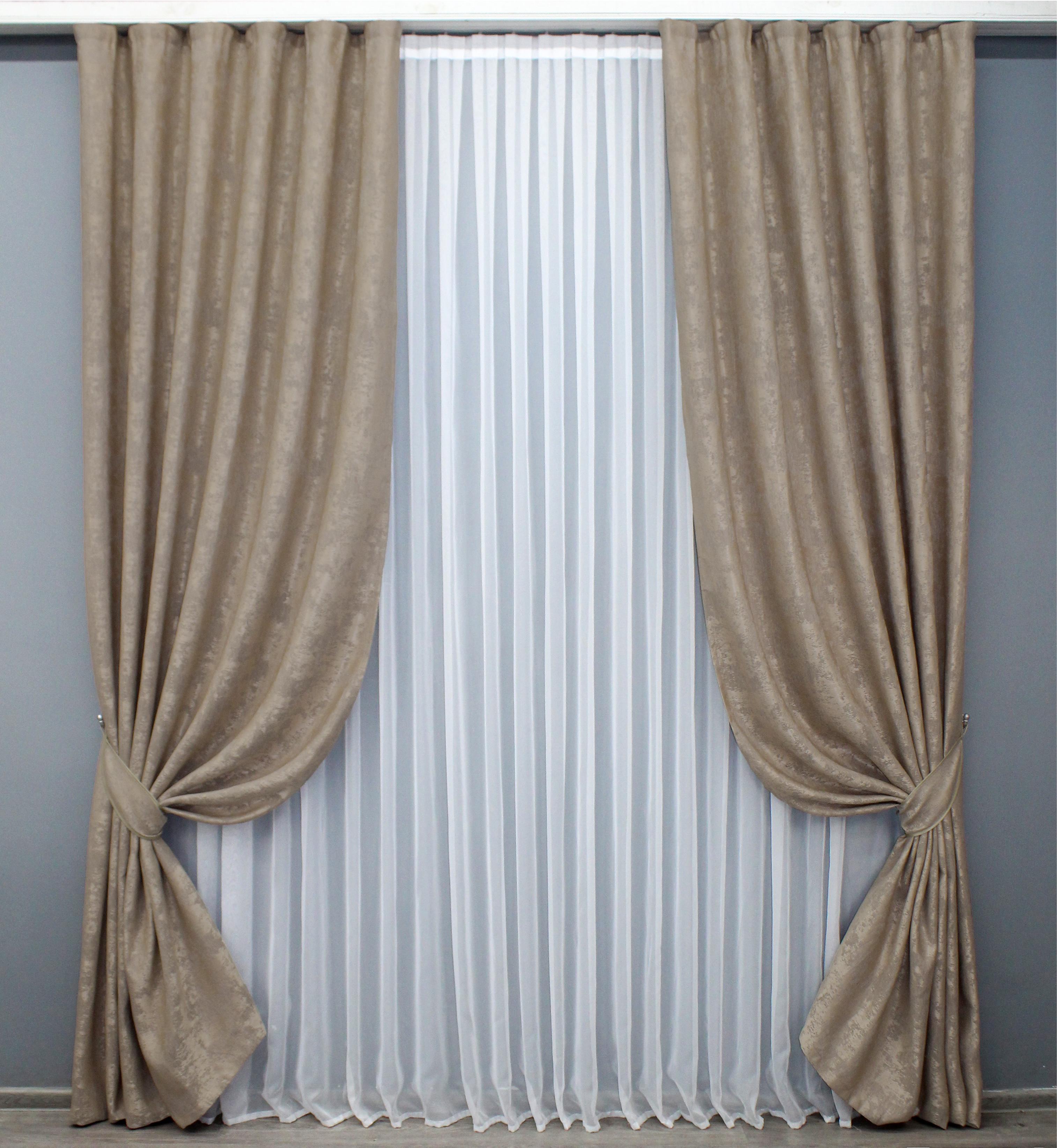 Комплект готових штор VR-Textil Жакард Sultan XO №1680ш 100х275 см 2 шт. Темно-бежевий (31-764)