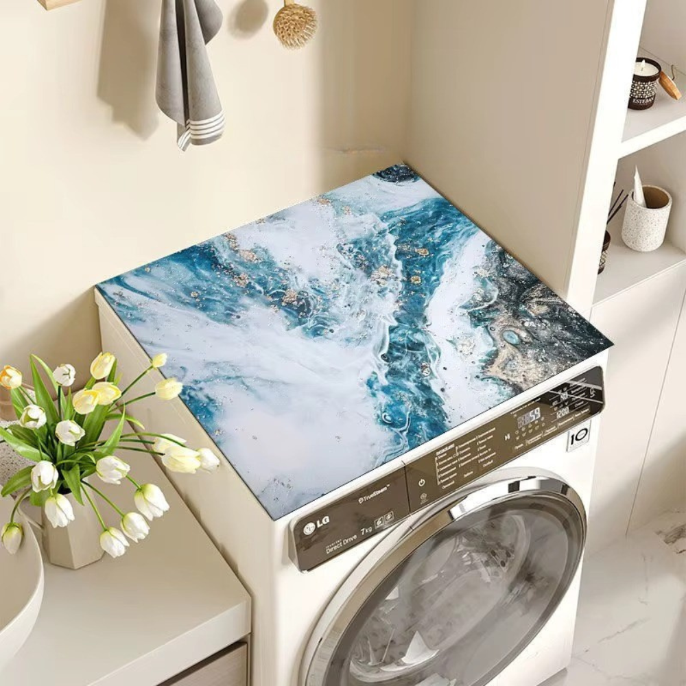 Коврик на стиральную машину защитный влагопоглощающий резиновый пылезащитный квадратный 60х60 см Голубой с белым