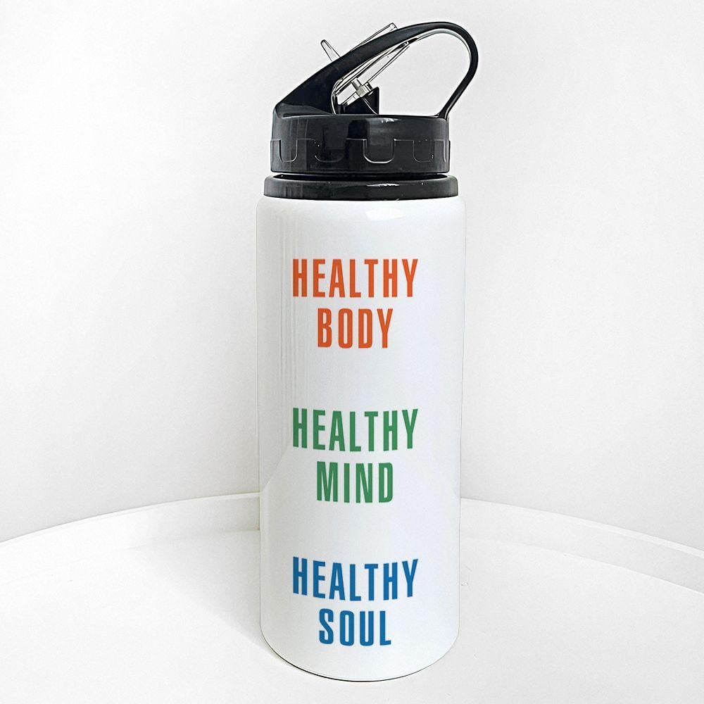 Бутылка для воды с трубочкой Presentville Healthy body, mind, soul 600 мл (PLV_25A058)
