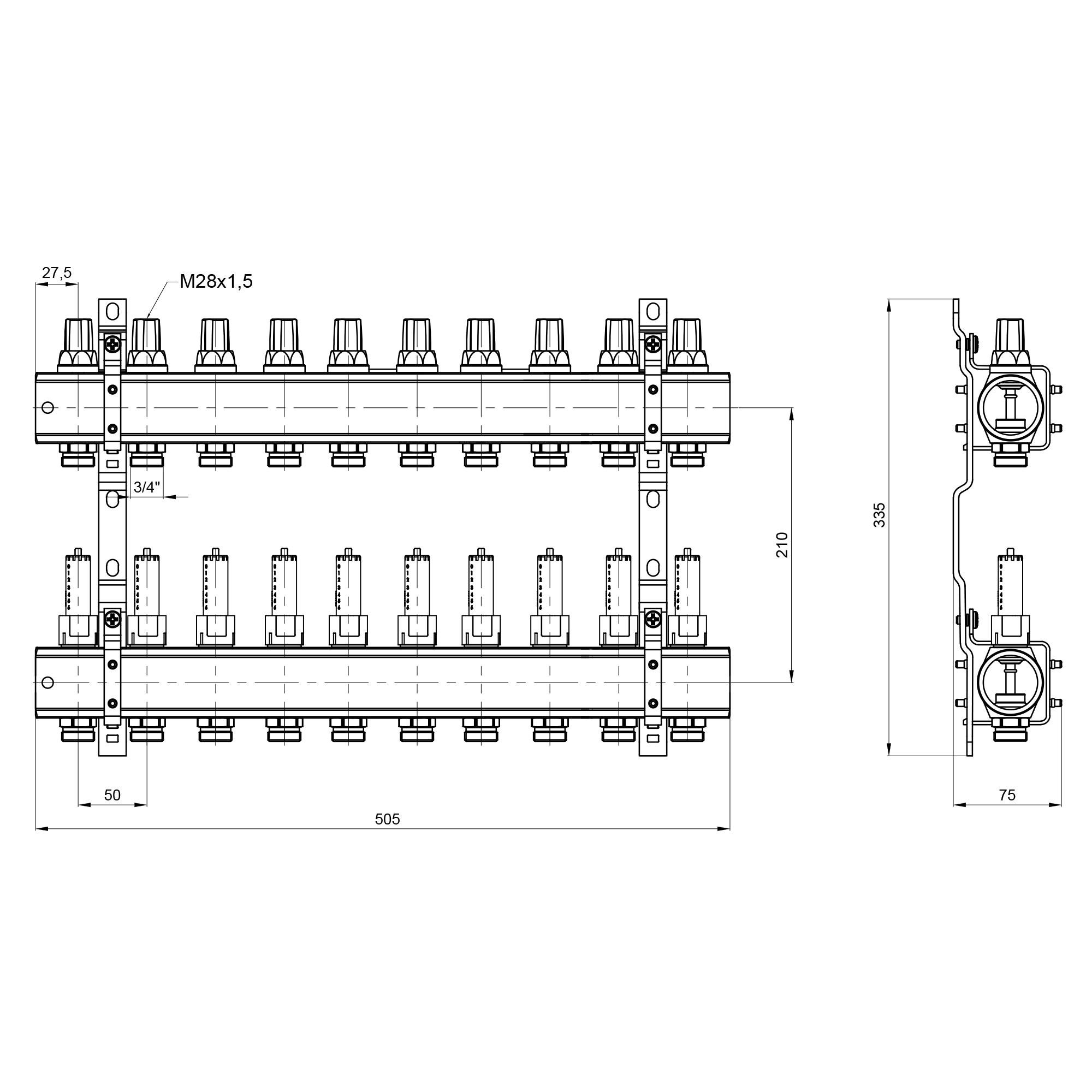 Коллектор для теплого пола ICMA 87K013PM06 10 контуров с расходомерами 1"/3/4" (78717) - фото 2