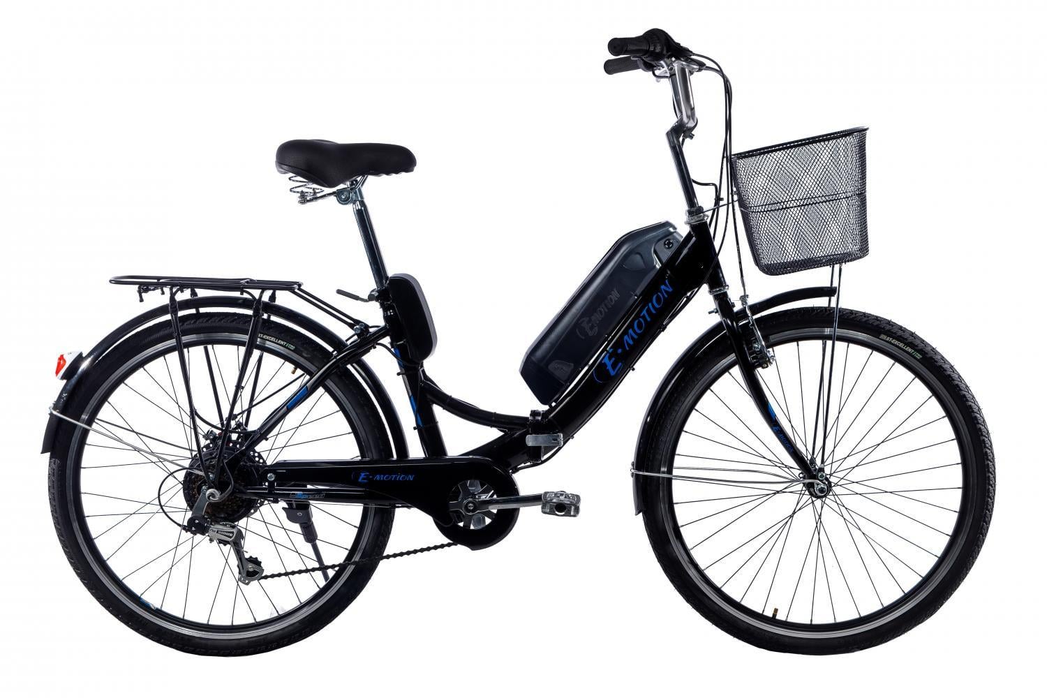 Електровелосипед складаний E-Motion з багажником і кошиком 26/17" 36 V/14 Ah/350 W Чорно-синій