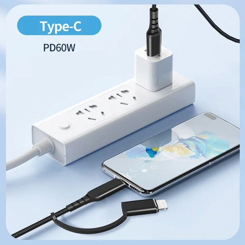 Кабель SanGuan USB-C to Type-C/Lightning 60 W 2в1 - фото 8 Кабель SanGuan USB-C to Type-C/Lightning 60 W 2в1 - фото 8