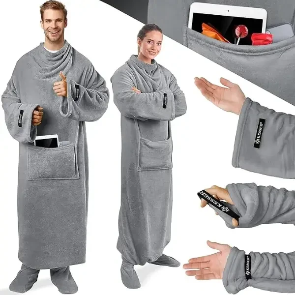 Плед-халат довгий з кишенями з м'якого поліестеру Owersize Сірий (OWE140) - фото 7 Плед-халат довгий з кишенями з м'якого поліестеру Owersize Сірий (OWE140) - фото 7