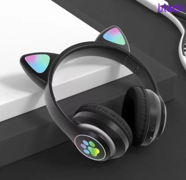 Навушники бездротові ASK-28 з котячими вушками та LED підсвіткою Чорний (000345) - фото 2