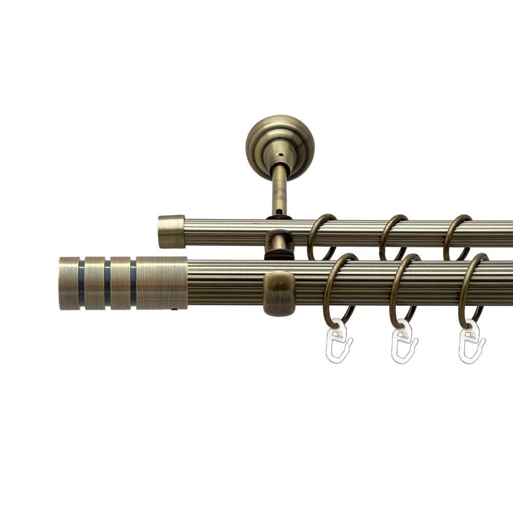 Карниз металлический Orvit Модуло двухрядный открытый/рифленая труба/кольцо металлическое Антик 25/16 мм 200 см (00-00025681)