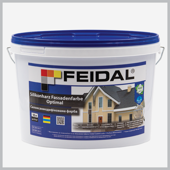 Краска фасадная силикономодифицированная Feidal Silikonharz Fassadenfarbe Optimal матовая база А 10 л Белый (1815817997) - фото 1 Краска фасадная силикономодифицированная Feidal Silikonharz Fassadenfarbe Optimal матовая база А 10 л Белый (1815817997) - фото 1