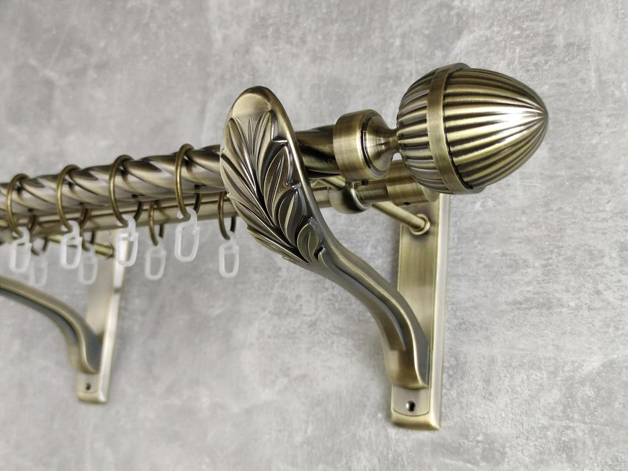 Карниз MStyle металлический для штор двухрядный Одеон 25/19 мм крученый 160 см Антик (5010653)