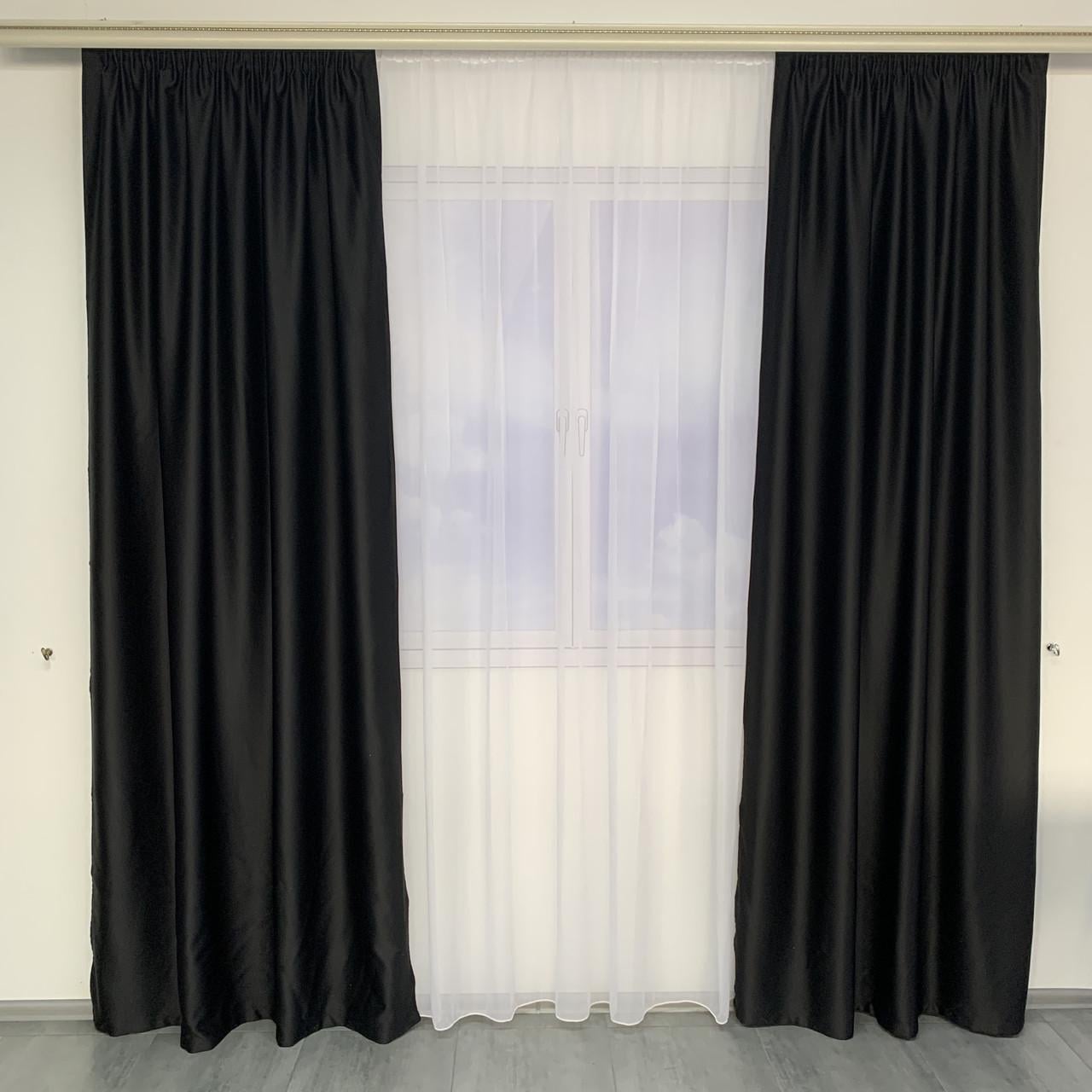 Шторы готовые в спальню из атласа Черный (SH-VRTK-26)