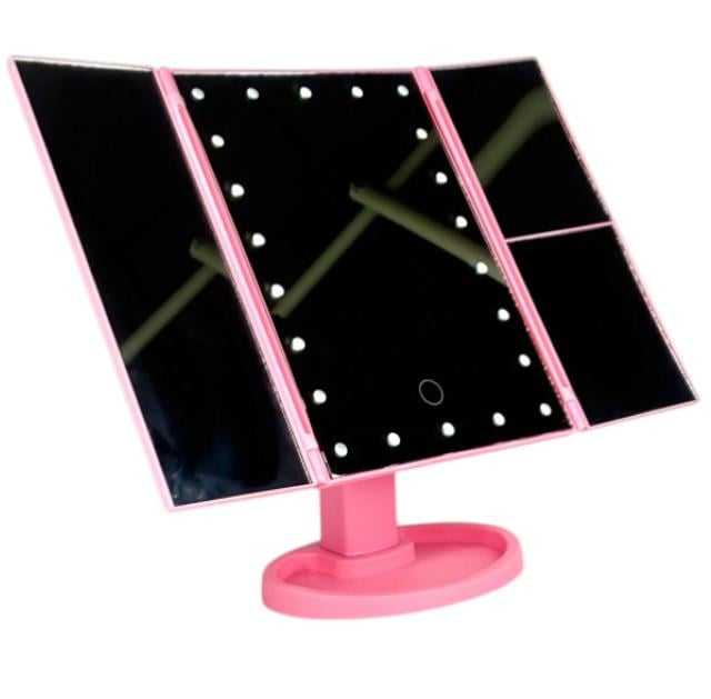 Зеркало тройное Superstar Magnifying Mirror с подсветкой на подставке Розовый (MM-001-Pink)