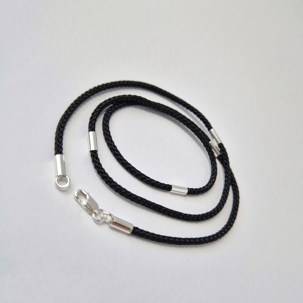 Шнурок ювелірний шовковий зі вставками срібло 925 проби 2,27 г 2 мм 40 см Чорний (660) - фото 3 Шнурок ювелірний шовковий зі вставками срібло 925 проби 2,27 г 2 мм 40 см Чорний (660) - фото 3