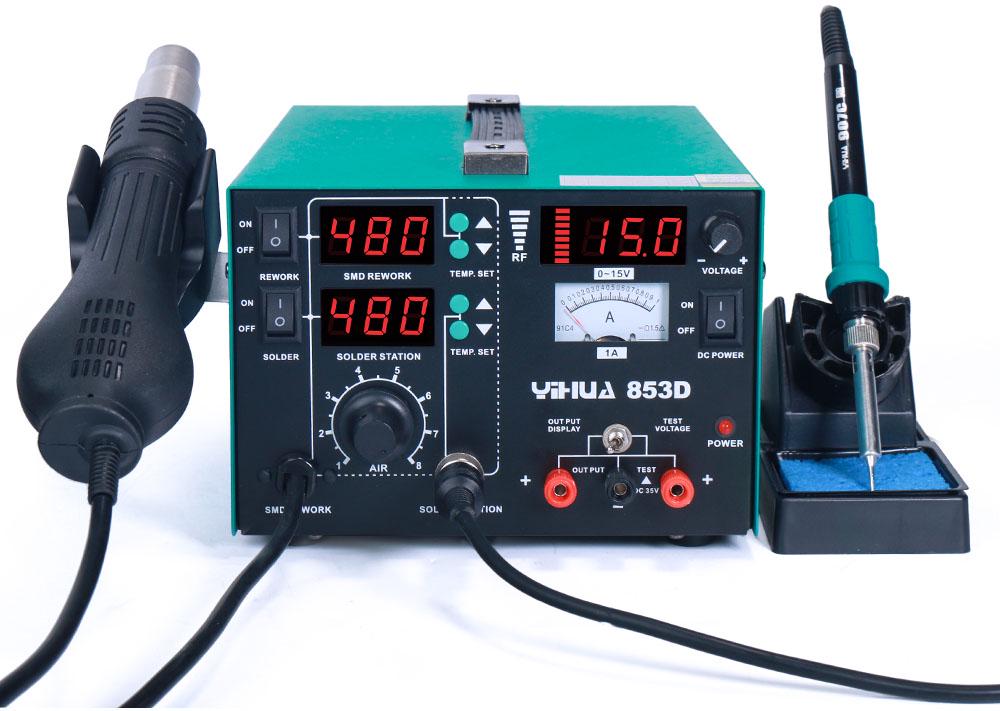 Паяльная станция YIHUA 853D 3в1 фен/паяльник/блок питания 800 Вт 480 °C 15 V 1 A (2000996174080) - фото 3