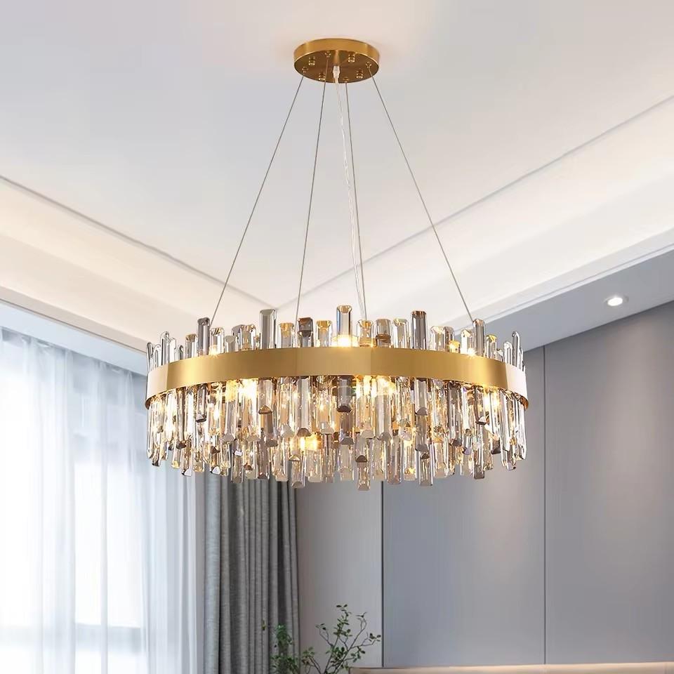 Люстра подвесная кольцевая с хрусталем в латунном корпусе Ø 80 см Латунь/Прозрачный/Графит (MJ210-800 AB)