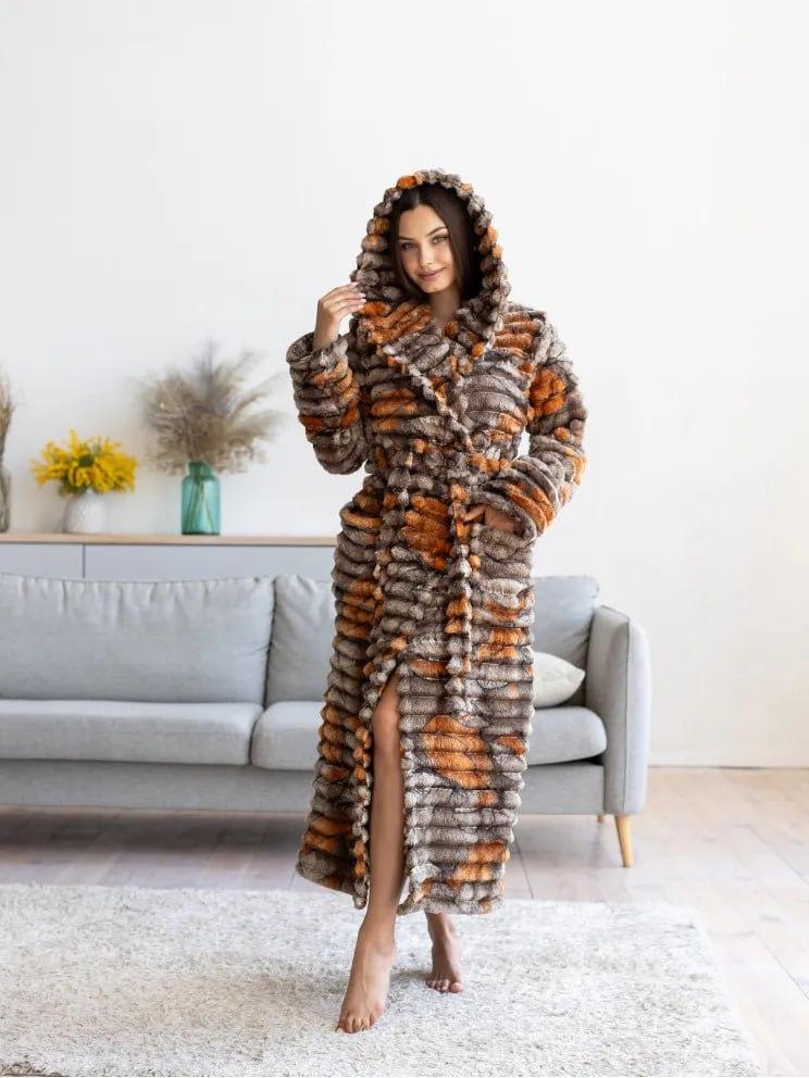 Халат женский с махровым капюшоном XL Капучино (Д-Al-sharpey-halat-025-02)