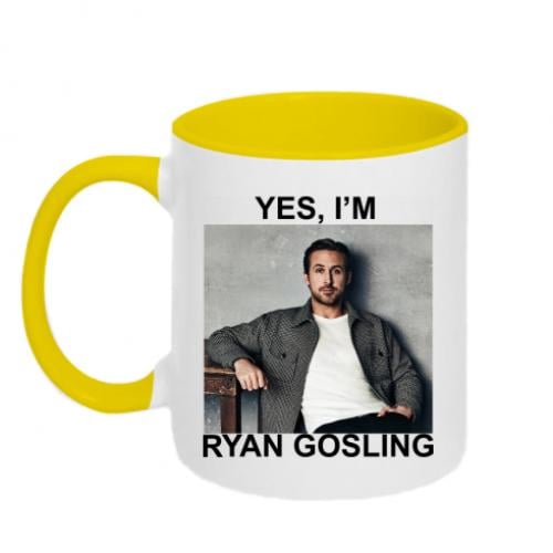 Чашка двоколірна "Yes, i'm Ryan Gosling" 320 мл Білий із жовтим (16061449-34-195420) - фото 1