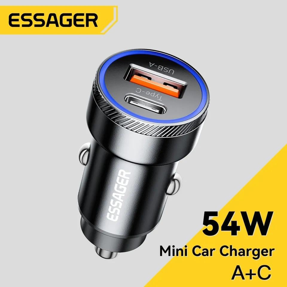 Зарядний пристрій автомобільний Essager Type-c 36w/USB qc 3.0 18w Metall 54W (25397275) - фото 9
