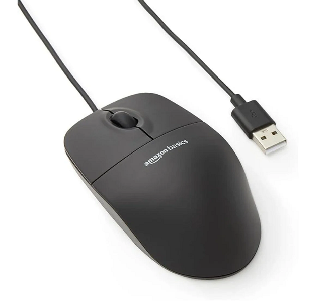 Мышка компьютерная проводная Amazon Basics USB оптическая 1000 DPI