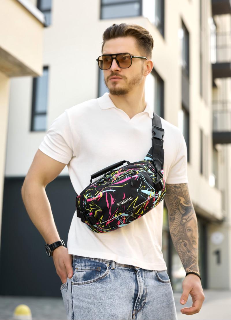 Сумка-бананка через плечо Sambag Flex Pro принт ABSTRACT 30×17×15 см (85451707m)