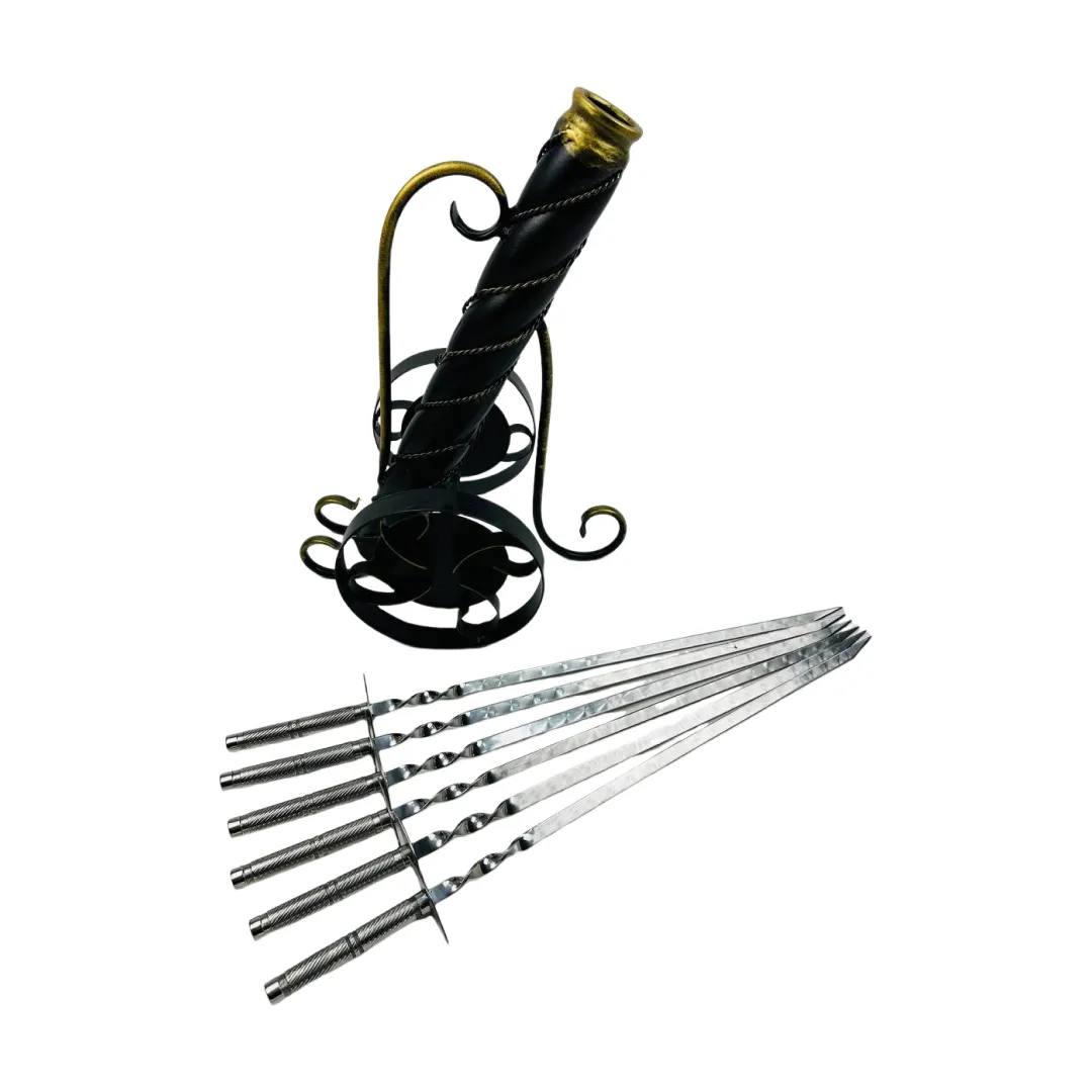 Набор шампуров Пушка 7 пр. на металлической подставке из нержавеющей стали (2-10-NB-5003)