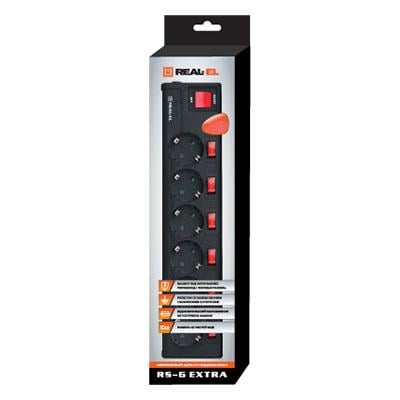 Удлинитель REAL-EL RS-6 Extra 6 выходов 5 м 2300 Вт Черный (28494227) - фото 2