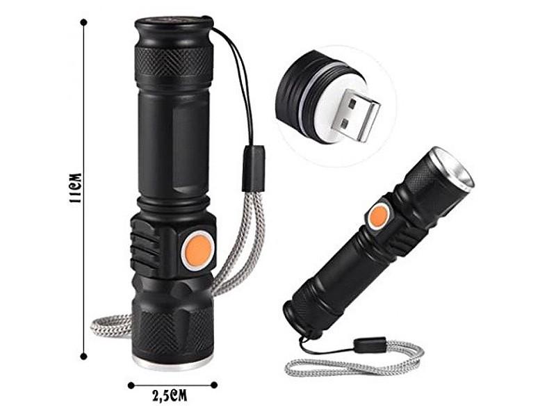 Фонарь ручной 515-T6 ЗУ USB встроенный аккумулятор ремешок zoom