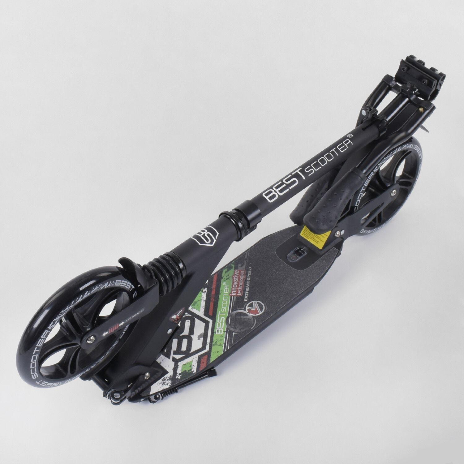 Самокат алюмінієвий Best Scooter з PU колесами та 2 амортизаторами Black/Green (92090) - фото 3