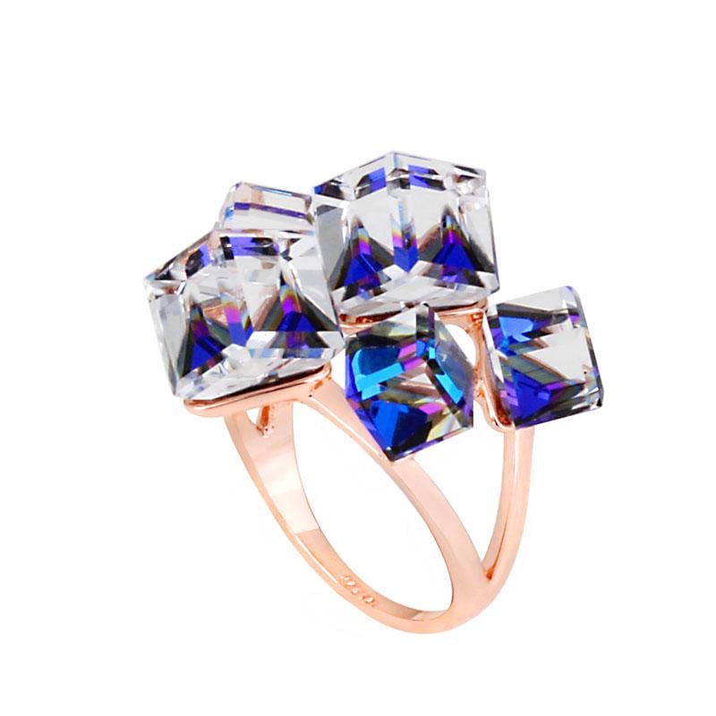 Кольцо с кристаллами Сваровски 096722a Italina 18 р. Синий/Прозрачный (43711990)