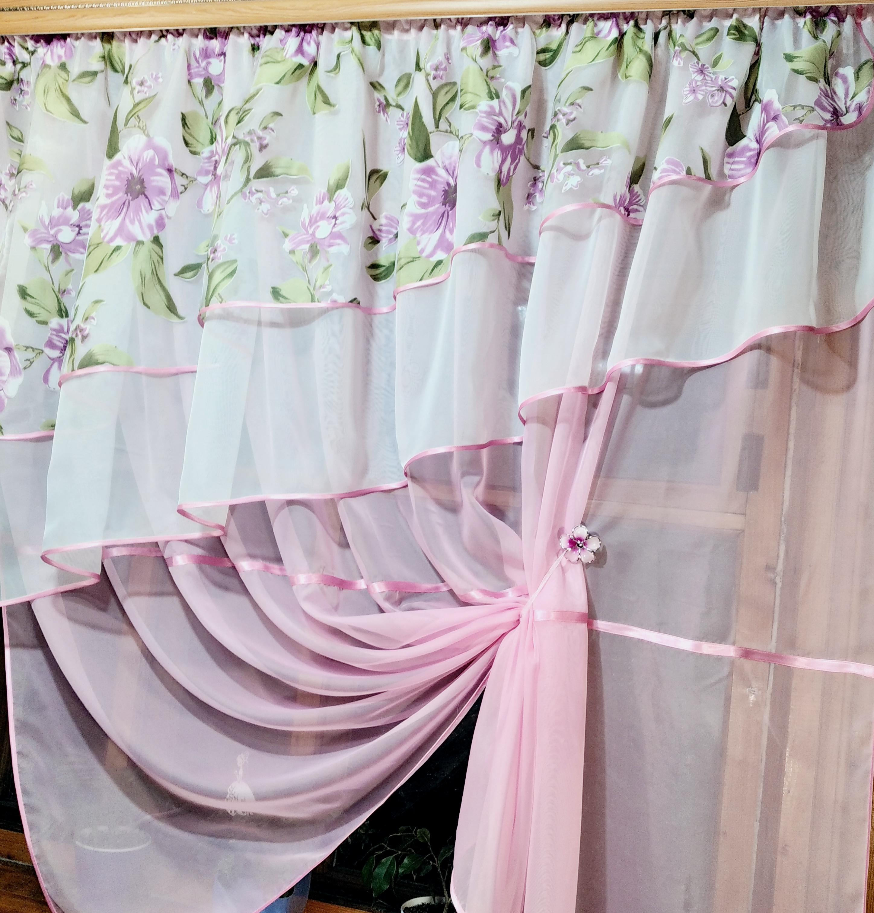 Занавеска кухонная готовая короткая Алия Розовый/Яблочный - фото 3 Занавеска кухонная готовая короткая Алия Розовый/Яблочный - фото 3