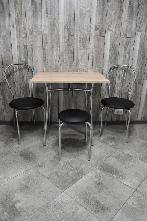 Кухонний комплект Ванесса Тріо стіл/стільці 2 шт./табурет в хромі-корпусі 60х80х75 см Сонома/Чорний (28374268)