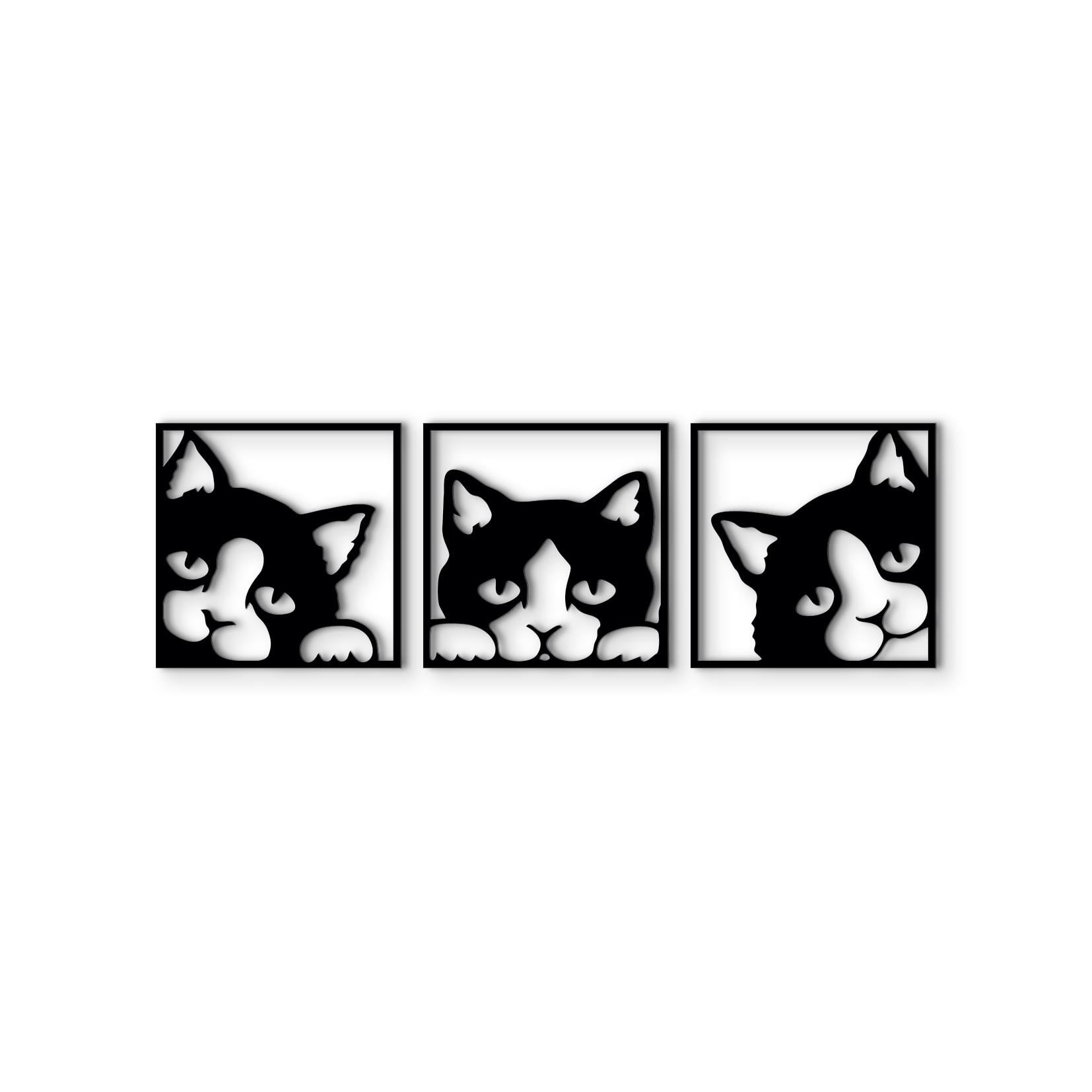 Декоративное панно из дерева Woodyard Три Котика 40x125 см Черный матовый (0066sBlack16)