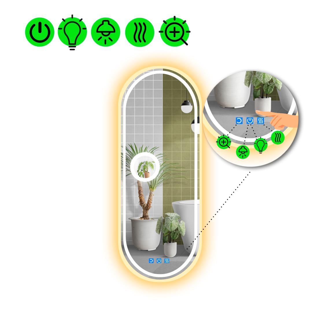 Зеркало с LED подсветкой Portale 4 с подогревом и линзой с подсветкой 140x55 см (8775732)