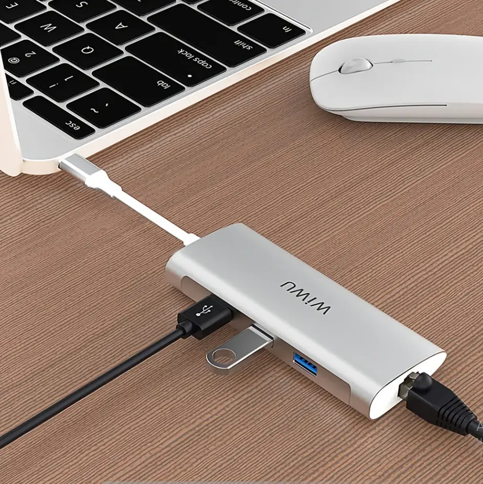 Адаптер WIWU Alpha 6in1 USB-C to 3xUSB3.0+RJ45+SD/Micro SD Grey (631STR) - фото 3