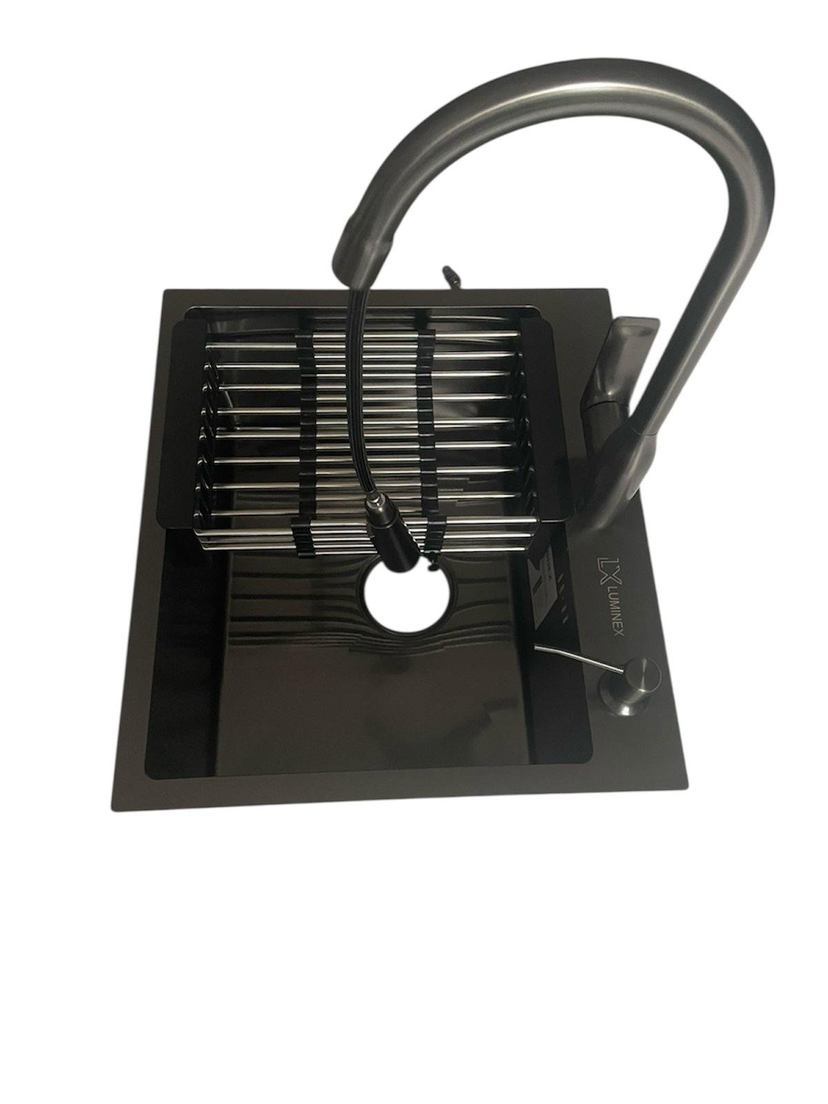 Мойка кухонная Luminex 5045 см из нержавеющей стали и смеситель для кухни с выдвижным изливом Черный