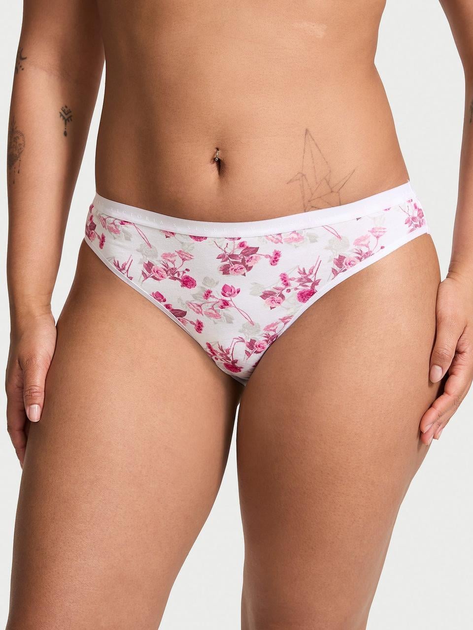 Трусики женские Victoria's Secret Stretch Cotton Bikini принт Цветочный M Белый (2349207923)