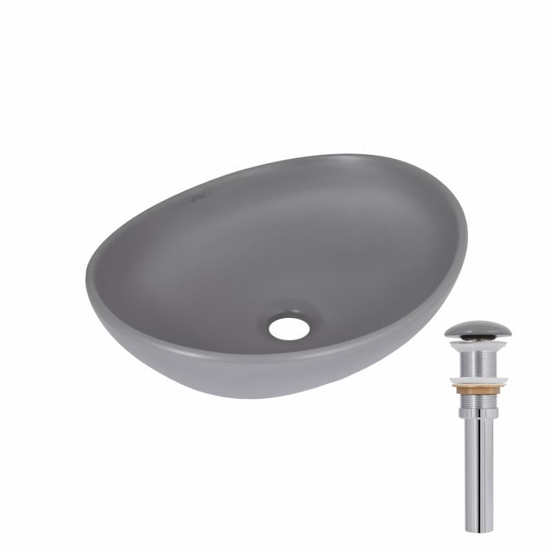 Раковина накладна Qtap Dove QTDOV188SG49783 овальна з донним клапаном 415x340x140 мм Сірий (SD00055907)