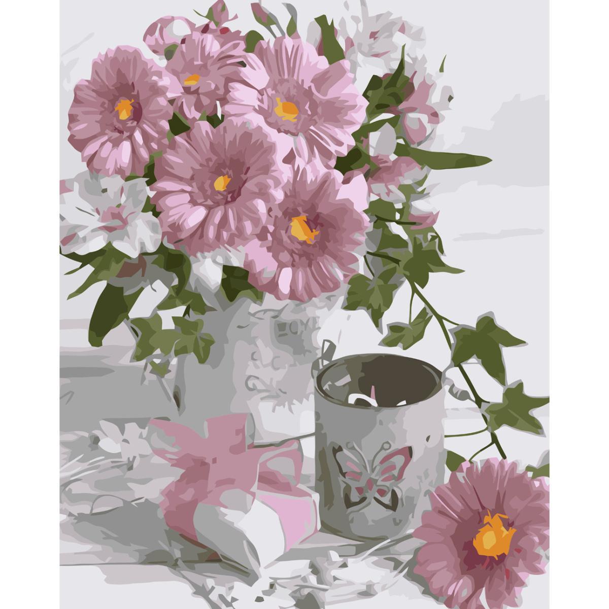 Картина по номерам Strateg Герберы и подарочек 40x50 см (VA-3740)