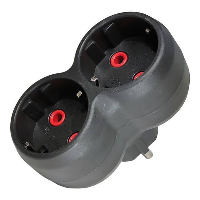 Мережевий перехідник подвійний Neomax NX1112 з заземленням Чорний (27848832)