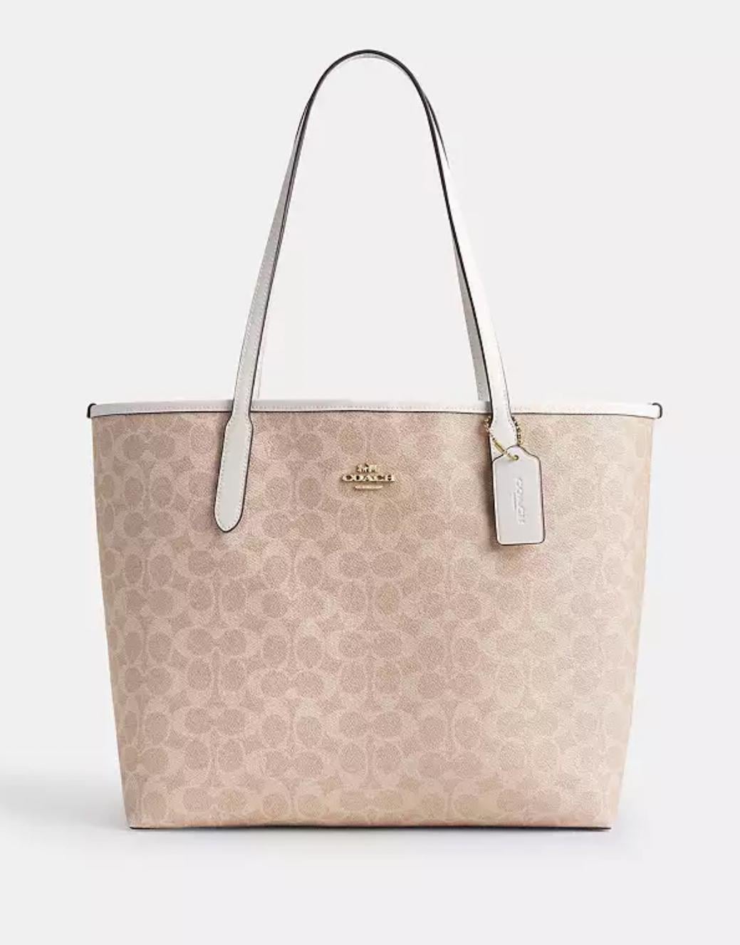 Женская сумка Coach City Tote Bag In Signature Canvas CV976 Бежевый (5411099)