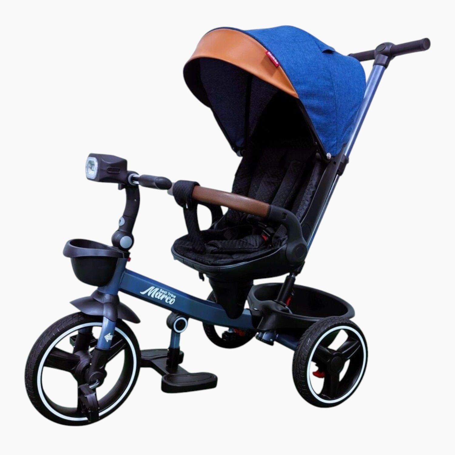 Велосипед детский трехколесный Best Trike Marco 9155 PU 2025 складной руль музыкальная фара с родительской ручкой Синий (307-05)