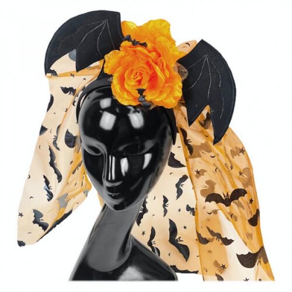 Декор на Хэллоуин Seta Обруч Wings&Rose с фатой (19-946-OR)