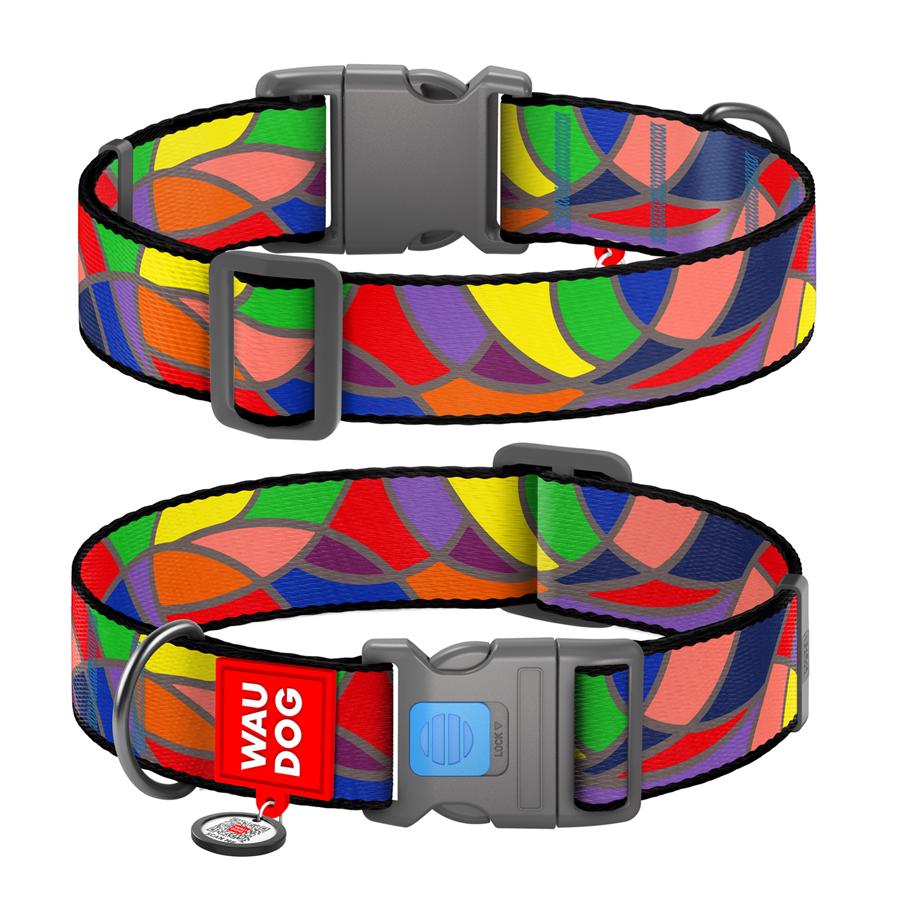 Ошейник для собак с QR-паспортом Waudog Nylon Витраж пластиковый фастекс XXL 35 мм 46-70 см Разноцветный (284-0051)