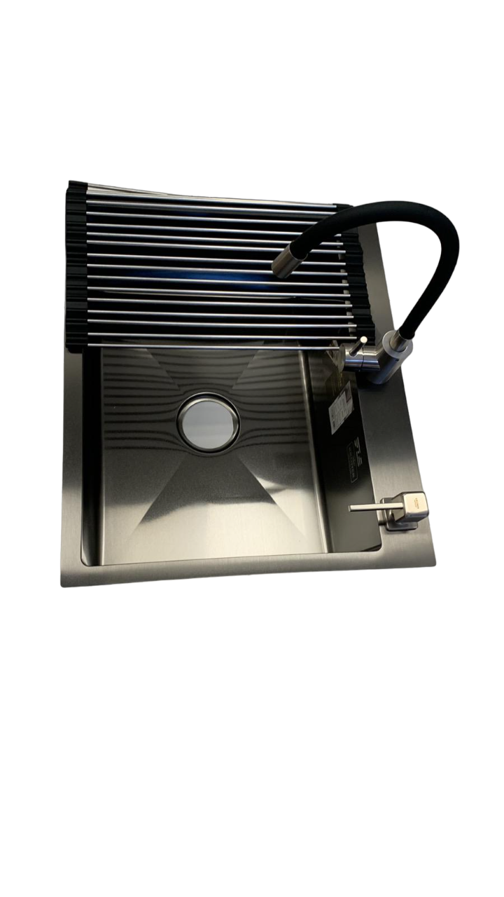 Мойка кухонная Kroner PVD 6050 со смесителем с гибким носиком сушкой и дозатором Черный